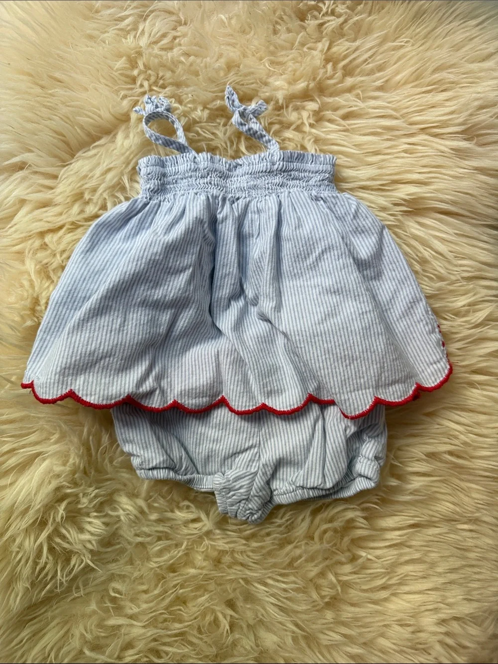 Oshkosh B’Gosh Blue Stripe Red Embroidered Baby Girls Top & Bloomers 6M